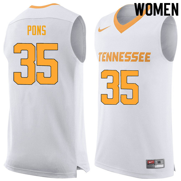 Women #35 Yves Pons Tennessee Volunteers College Basketball Jerseys Sale-White